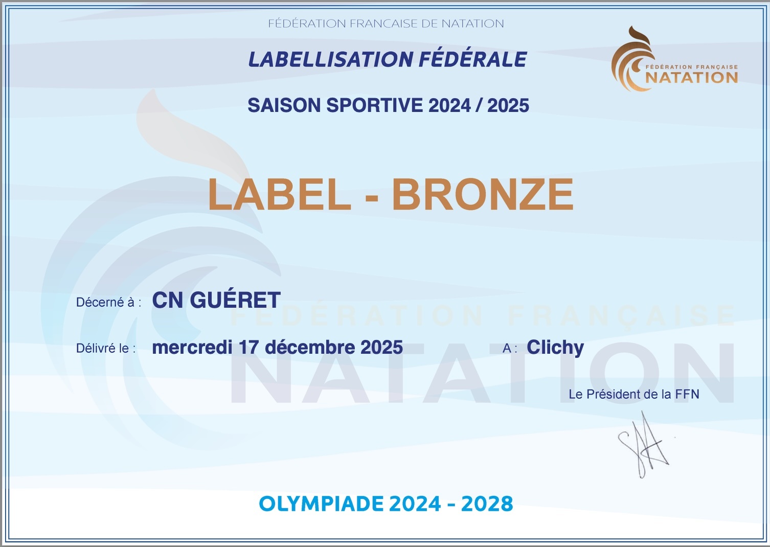 Labellisation FFN : Label Bronze